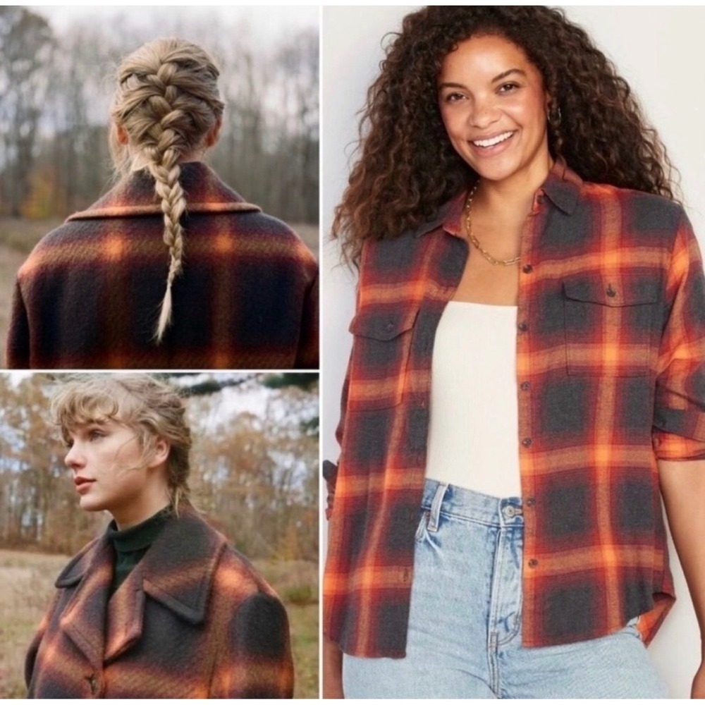 Old Navy The Boyfriend Taylor Swift Evermore Flannel Shirt Plaid Women's size 2X